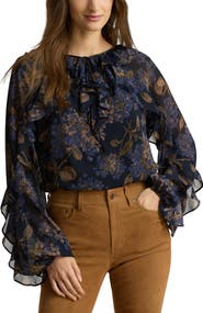 Lauren Ralph Lauren Floral Print Ruffle Trim Blouse