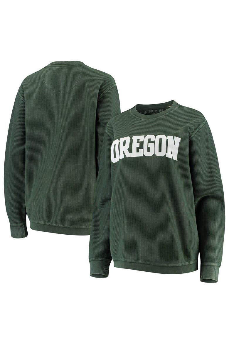 Women's Pressbox Green Oregon Ducks Comfy Cord Vintage Wash Basic Arch Pullover Sweatshirt, Alternate, color, Green
