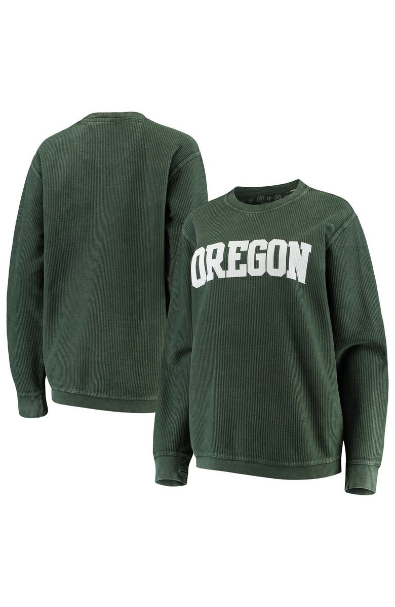 PRESSBOX Women's Pressbox Green Oregon Ducks Comfy Cord Vintage Wash Basic Arch Pullover Sweatshirt, Alternate, color,
