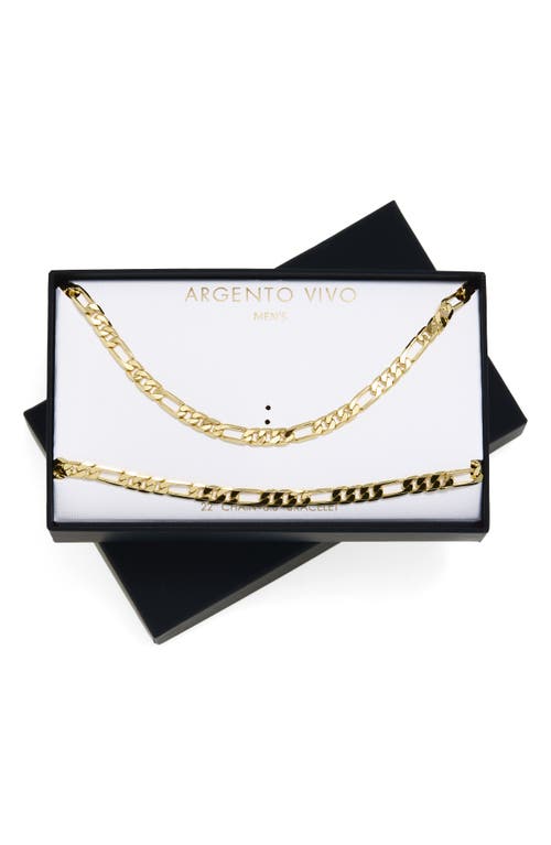 Argento Vivo Figaro Chain Necklace & Bracelet Set In Brown