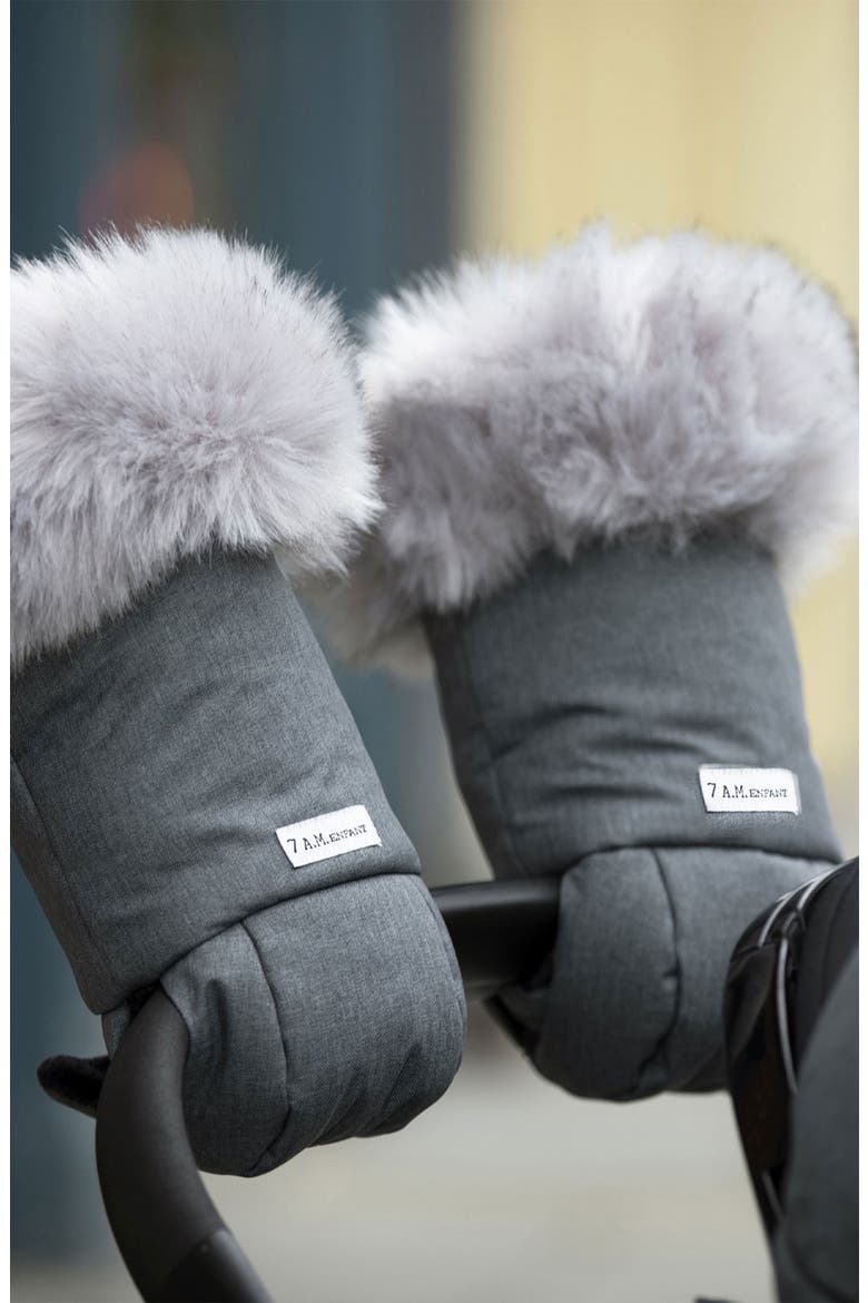 Tundra Faux Fur Trim Water Repellent Hand Warmer Stroller Muffs, Alternate, color, DARK HEATHER GREY FAUX FUR
