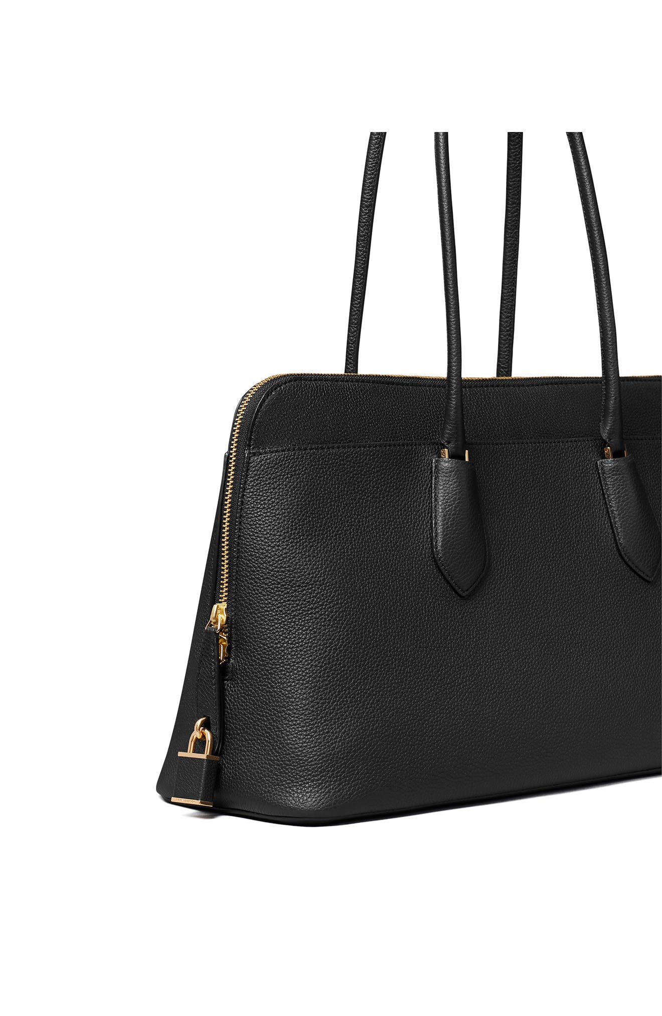 Tory Burch Lock Leather Satchel, Alternate, color, Black