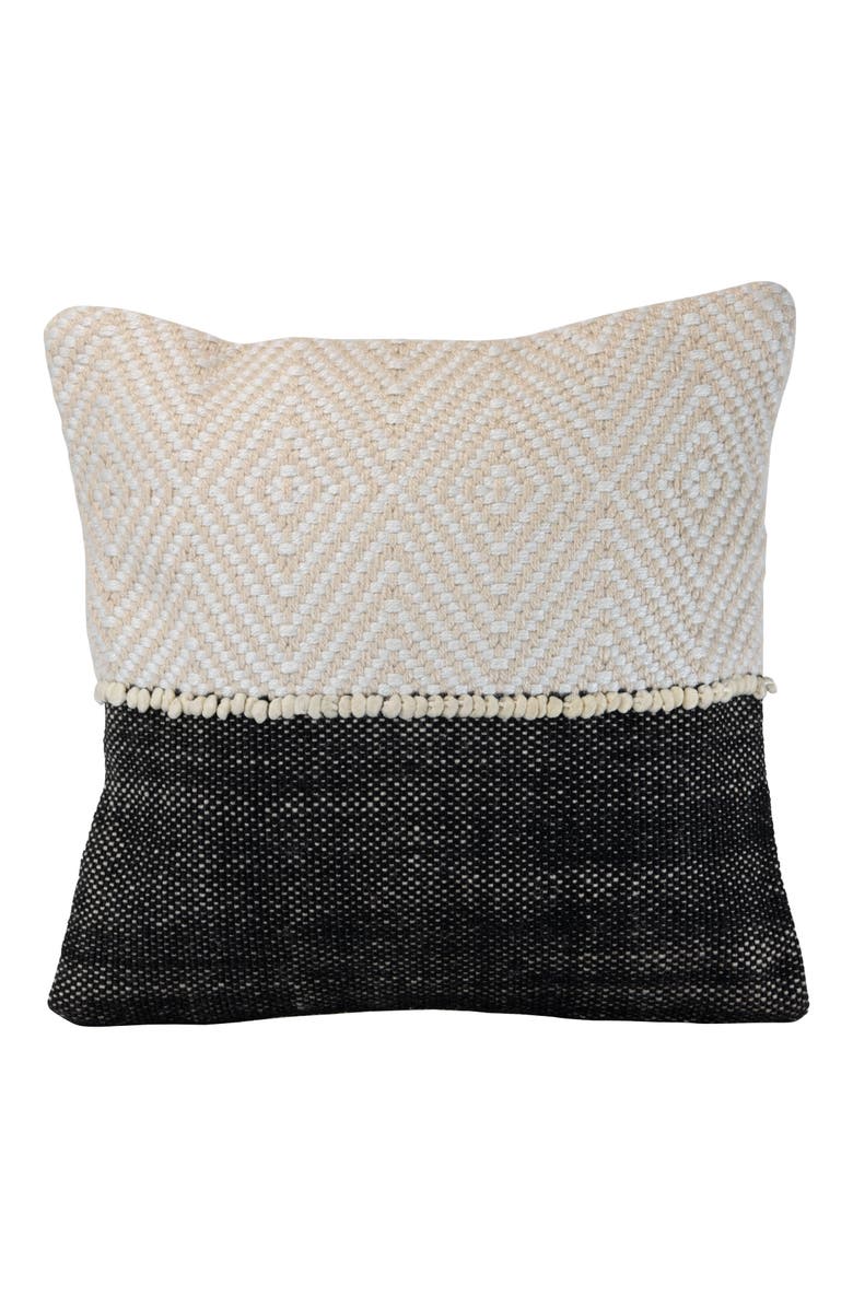 Foreside Home and Garden Diamond Pattern Handwoven Outdoor Decorative Throw Pillow, 18.1" x 18.1", Main, color, Beige
