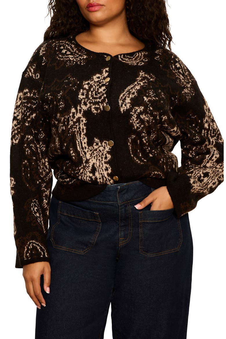 Paisley Jacquard Knit Cardigan, Alternate, color, BLACK PAISLEY