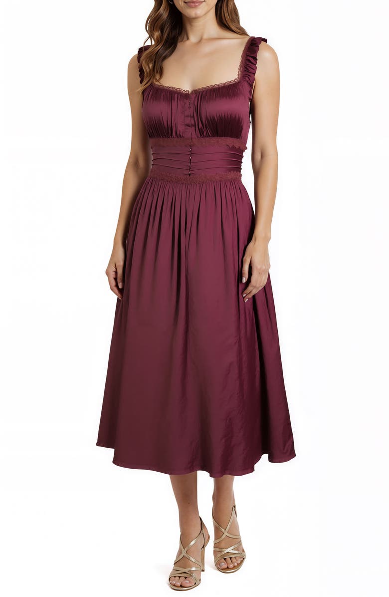 Mila Mae Corset Bodice Satin Dress, Main, color, Wine