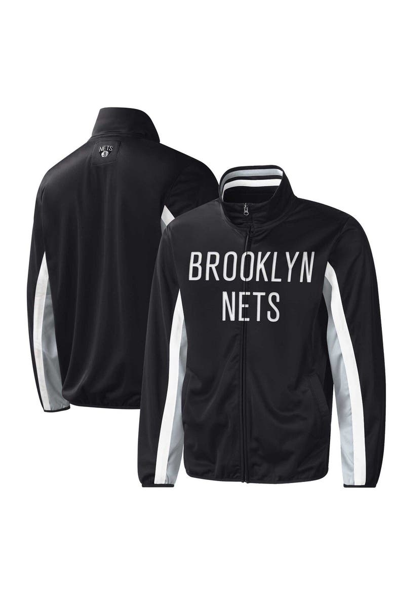 Men's G-III Sports by Carl Banks Black Brooklyn Nets Contender Wordmark Full-Zip Track Jacket, Main, color, Black