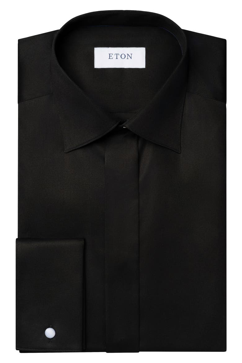 Contemporary Fit Twill Fly Front Dress Shirt, Alternate, color, BLACK