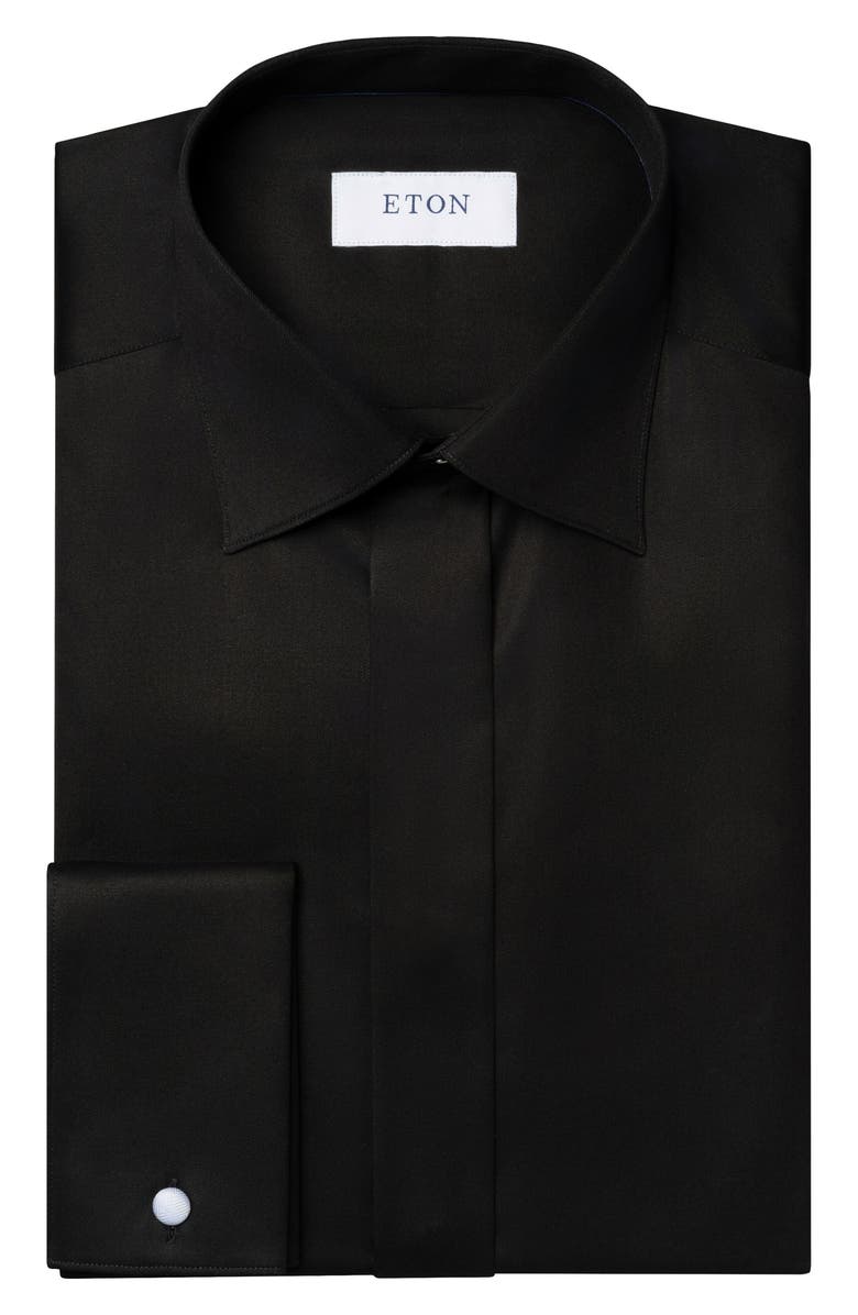Eton Contemporary Fit Twill Fly Front Dress Shirt, Alternate, color, Black