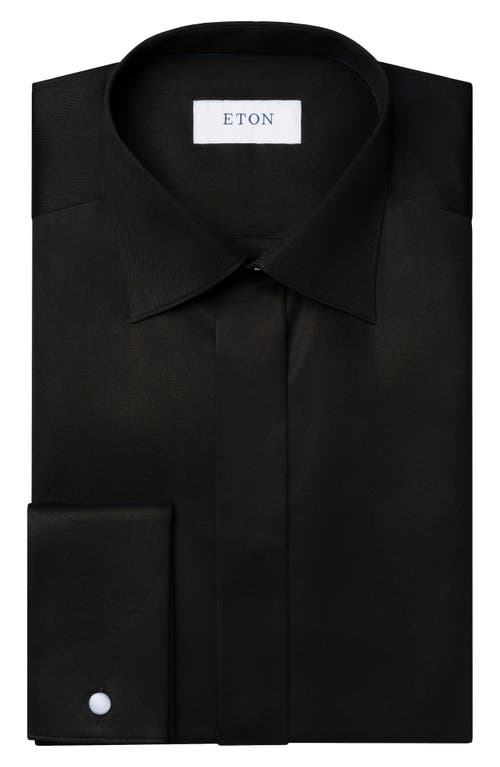Eton Slim Fit Pin Dot Pique Button Front Shirt In Black