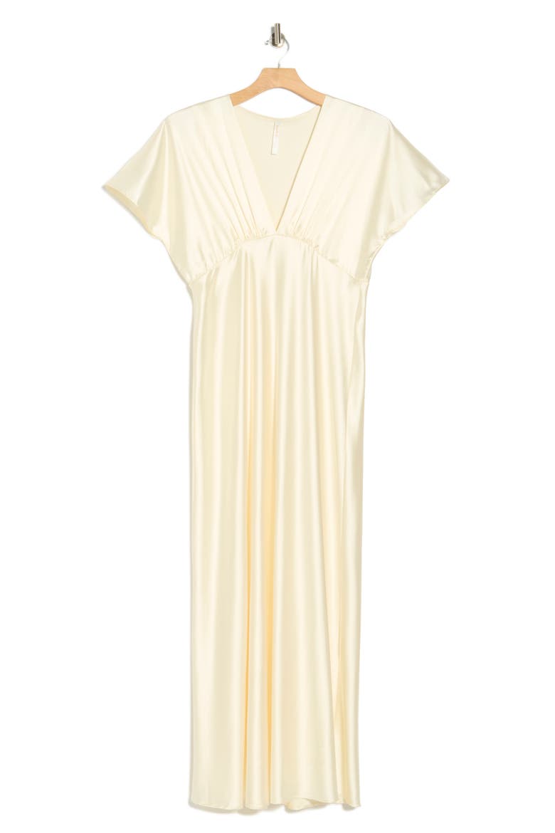V-Neck Satin Dress, Alternate, color, LIGHT BUTTER