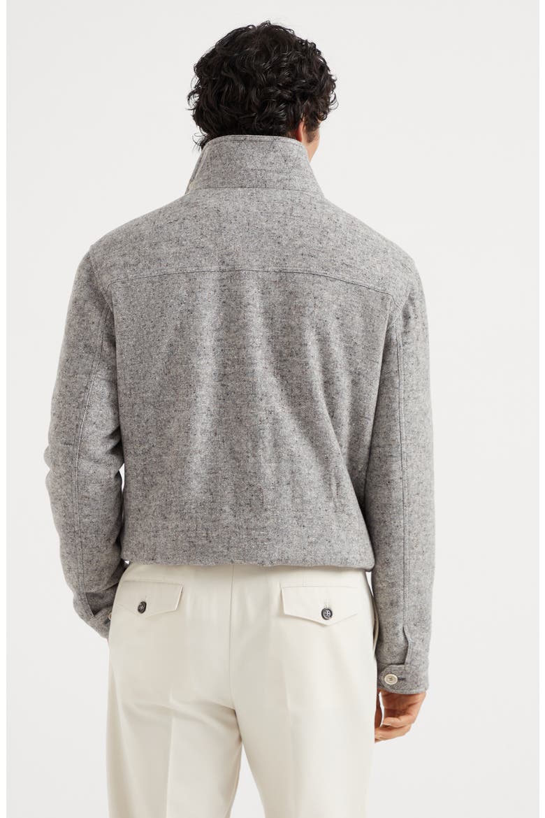Virgin wool and silk donegal bomber jacket with Themore® padding, Alternate, color, Stone Grey
