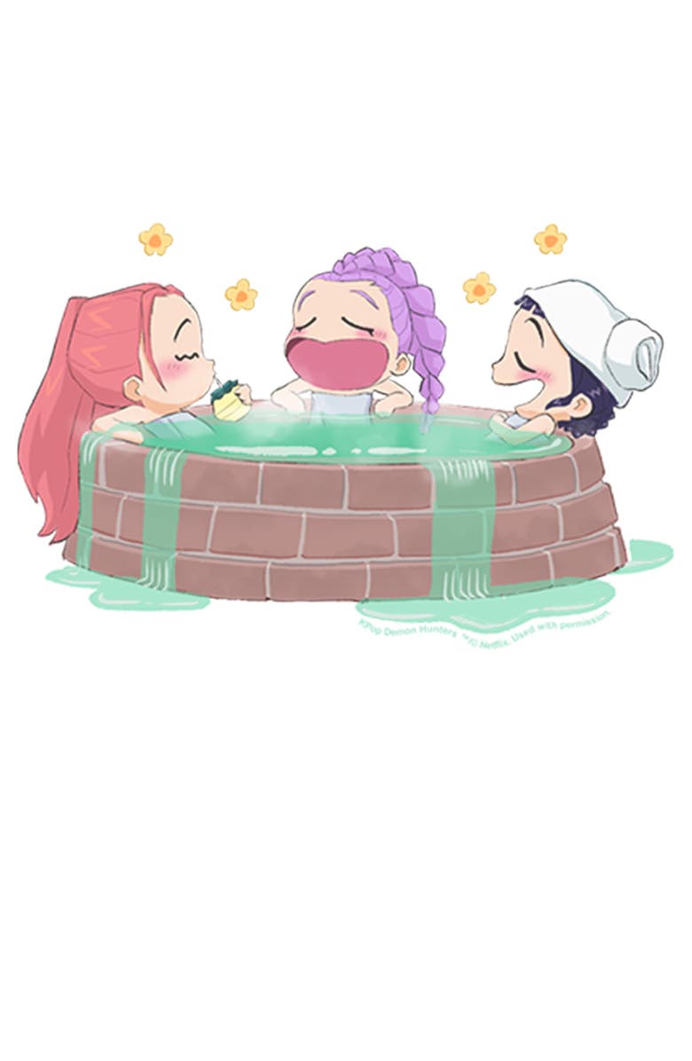 KPop Demon Hunters Women's KPop Demon Hunters Rumi, Mira and Zoey Relaxing Graphic T-Shirt, Alternate, color, White