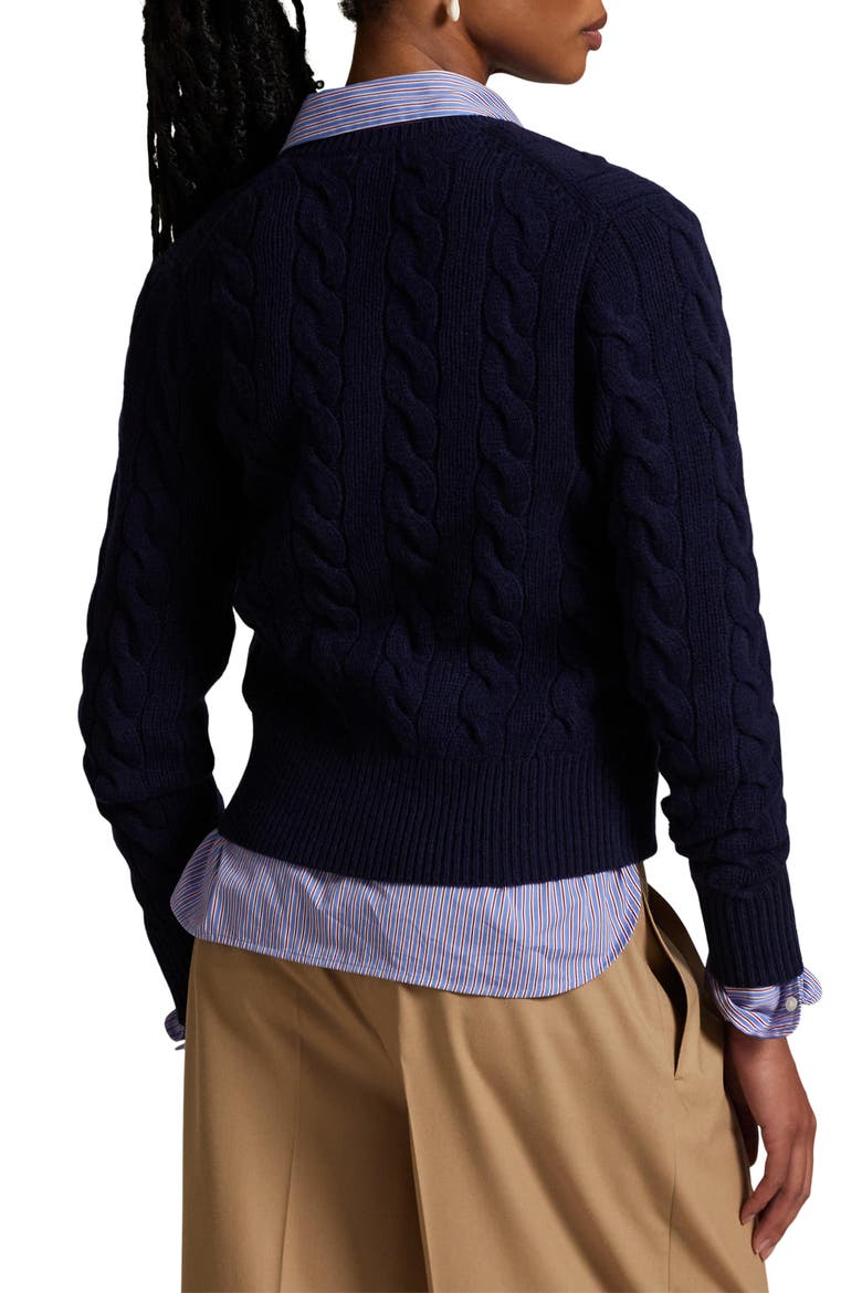 Cable Knit Wool & Cashmere Cardigan, Alternate, color, HUNTER NAVY