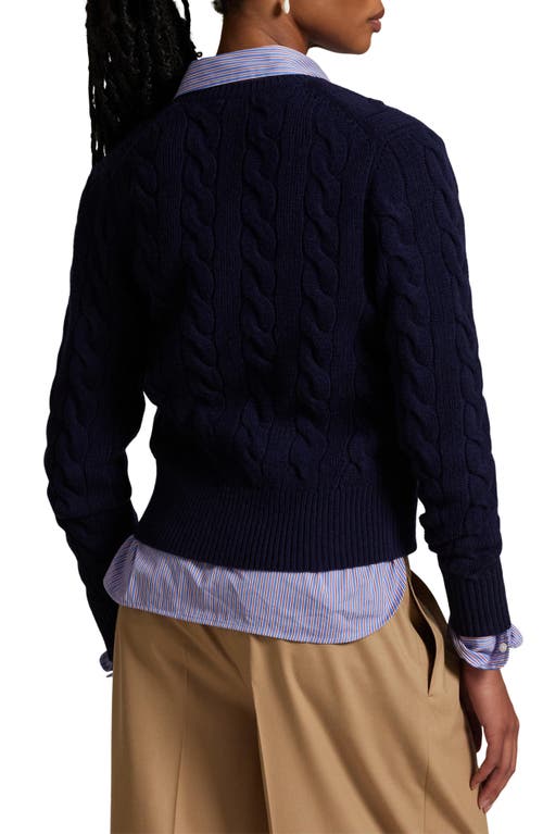 Polo Ralph Lauren Pony Cable-knit Wool And Cashmere Cardigan In Blue