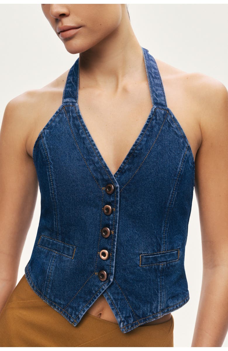Nocturne Halter Neck Denim Vest, Alternate, color, Navy Blue