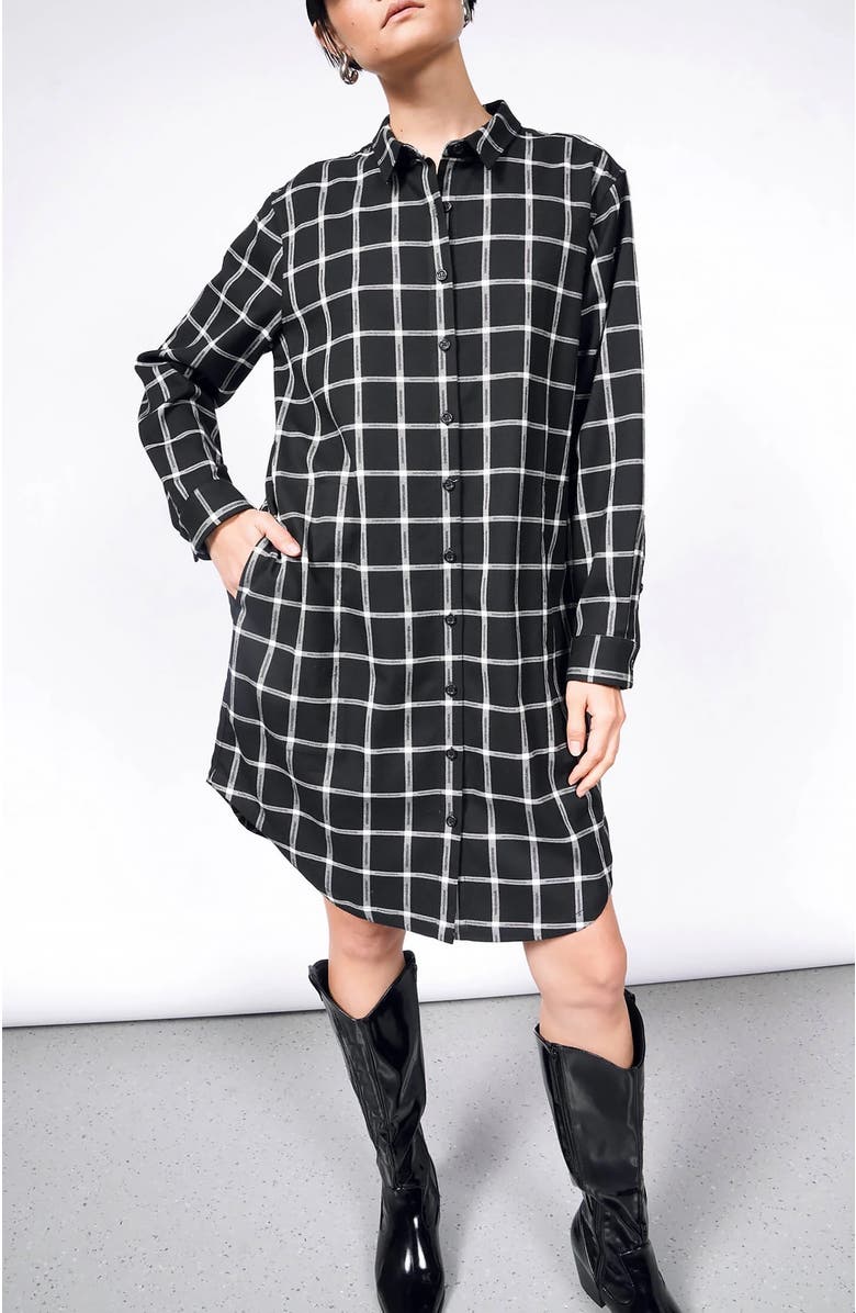 WILDFANG The Essential Plaid Long Sleeve Shirt Dress, Main, color, 