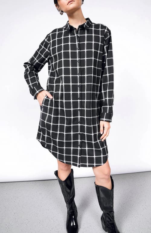 WILDFANG The Essential Plaid Long Sleeve Shirt Dress in Black/white 