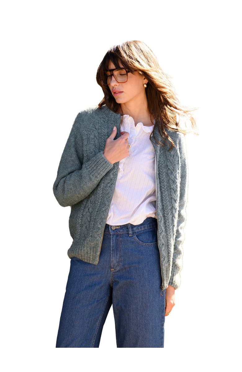 Celtic & Co. Wool Zip Cardigan with Cable Knit, Main, color, Skylight