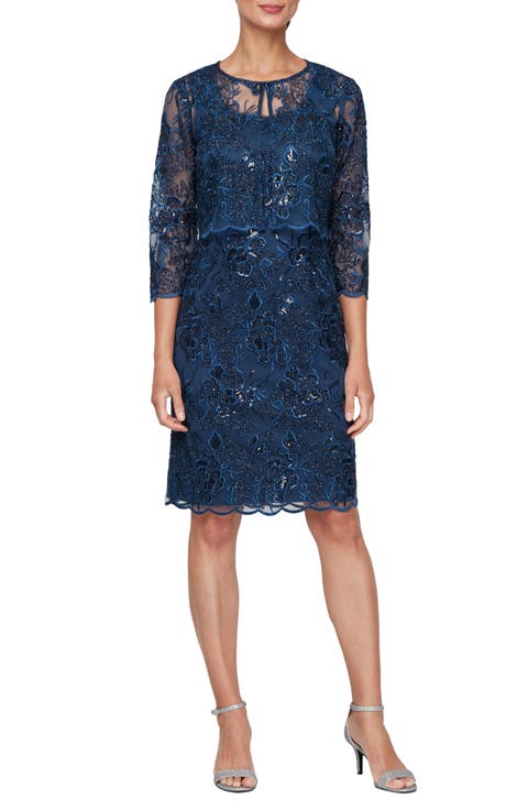 Sequin Embroidered Sheath Dress with Jacket