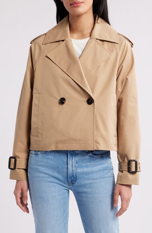 bcbg Double Breasted Crop Trench Coat in Camel 