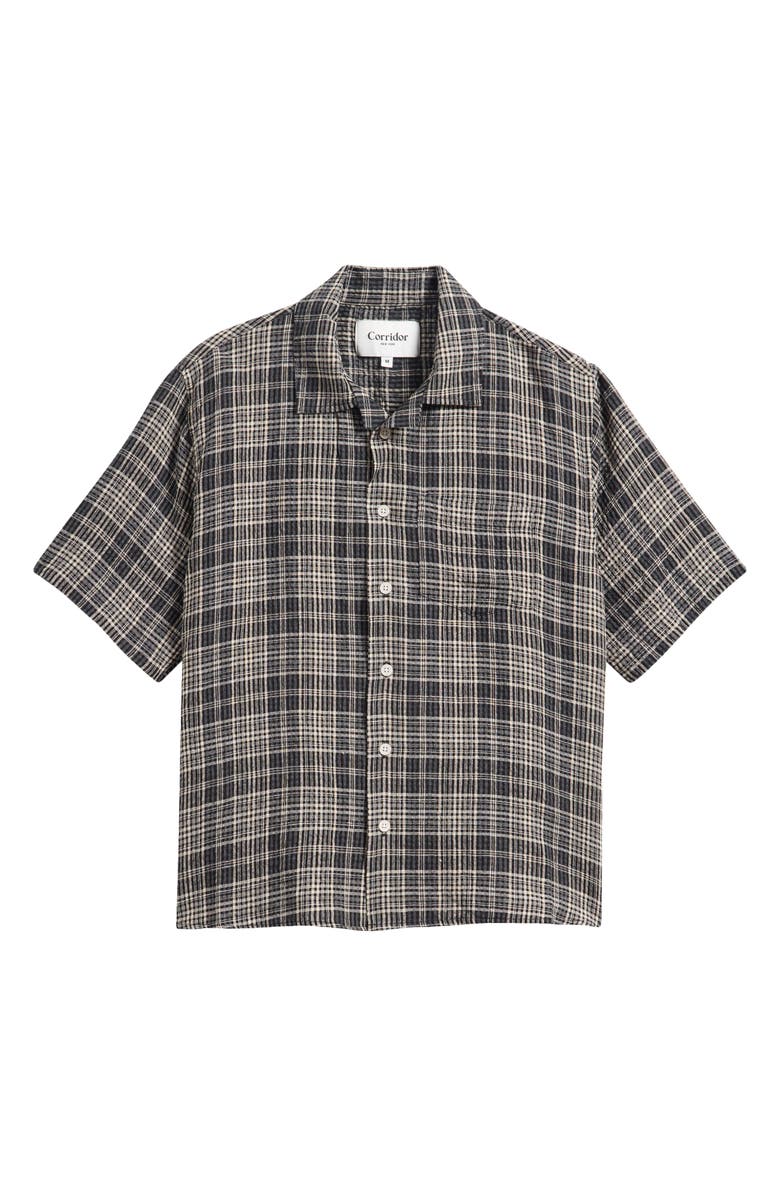 Corridor Plaid Seersucker Short Sleeve Button-Up Shirt, Alternate, color, Black