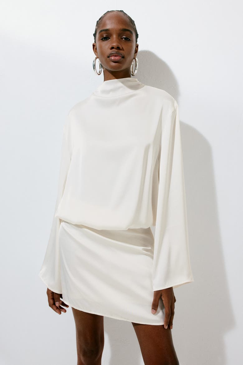 Draped Satin Dress, Alternate, color, Cream