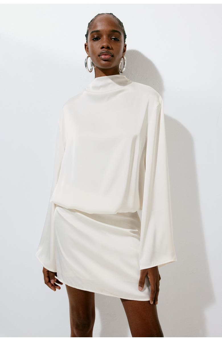 H&M Draped Satin Dress, Alternate, color, Cream