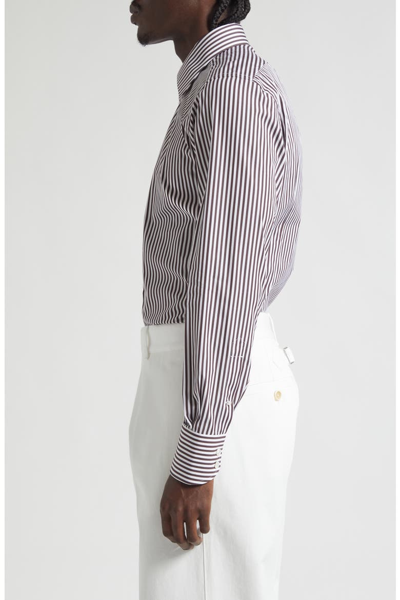Slim Fit Ladder Stripe Button-Up Shirt, Alternate, color, WHITE/ BROWN