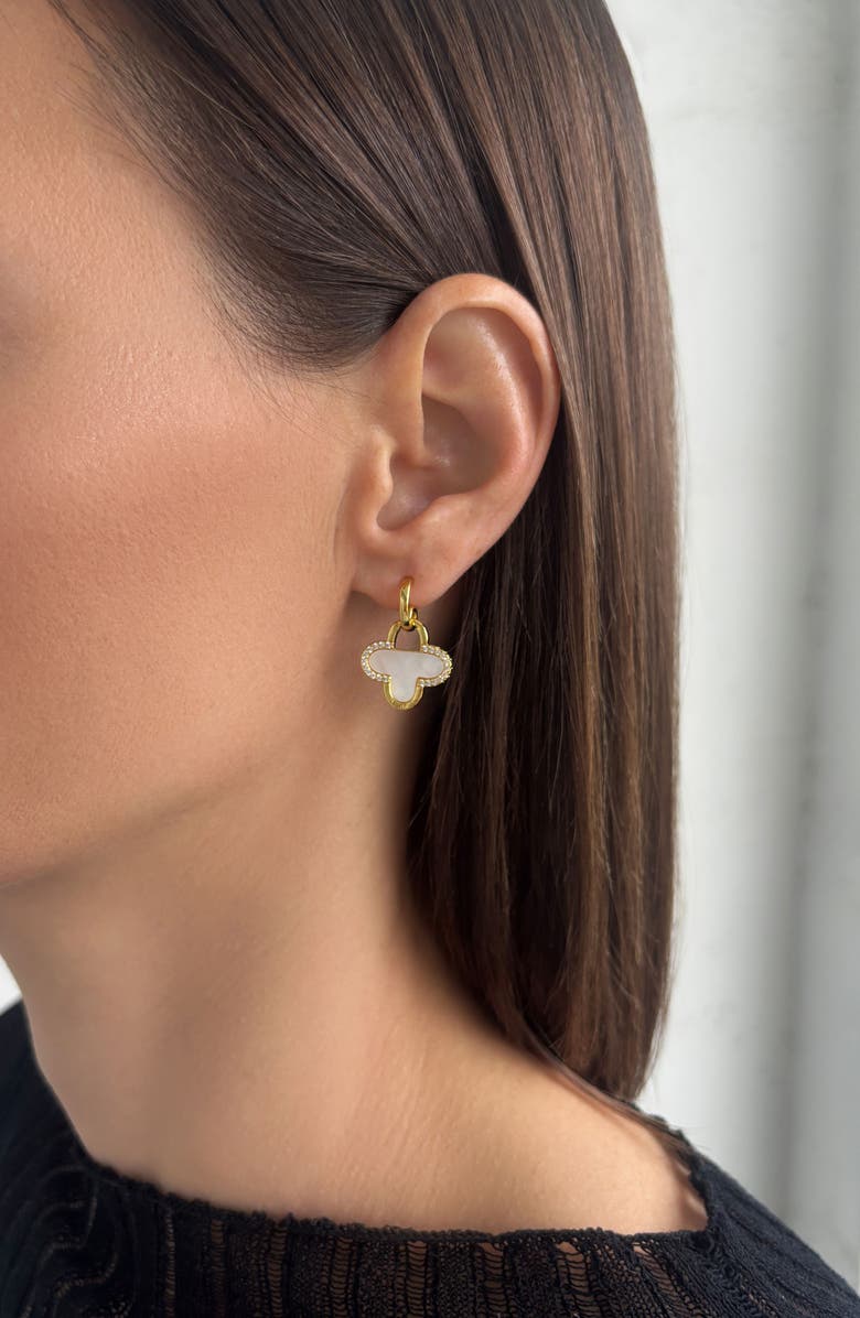 Adornia Mother-of-Pearl Clover Drop Earrings, Alternate, color, 