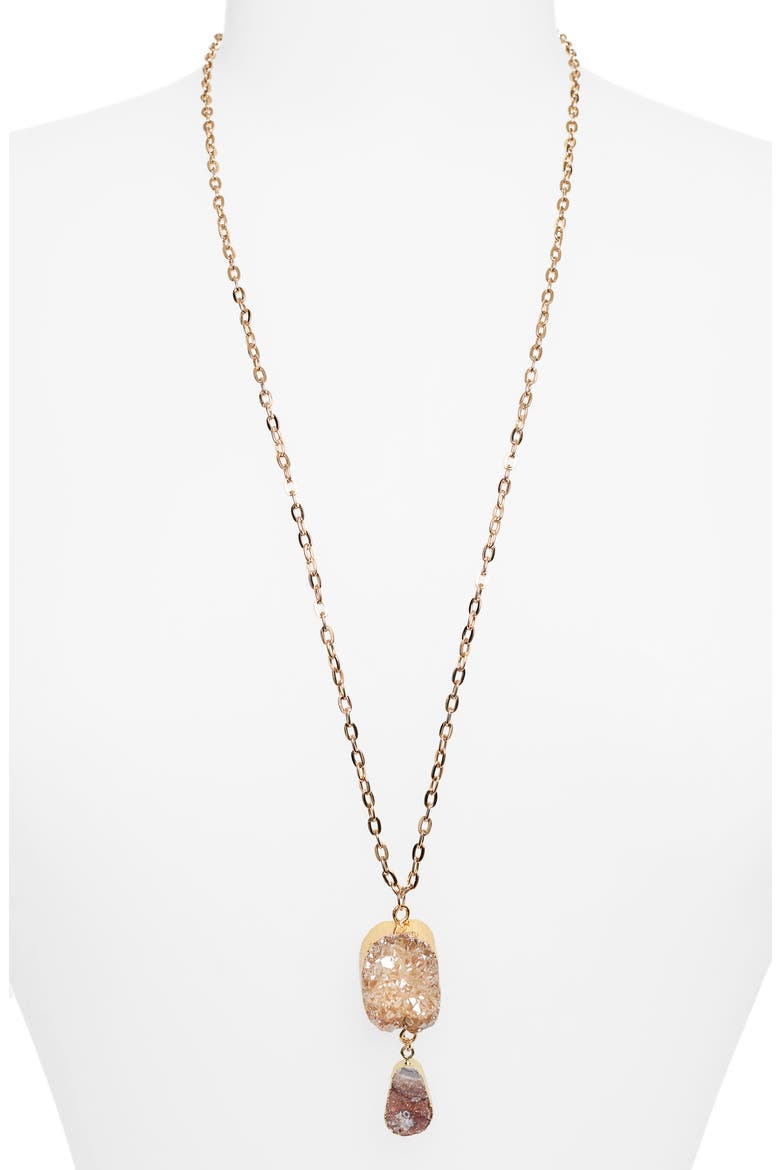 Drusy Double Stone Pendant Necklace, Main, color, PEACH