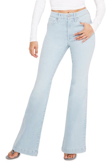 GOOD AMERICAN GOOD AMERICAN ALWAYS FITS GOOD DISTRESSED FLARE JEANS