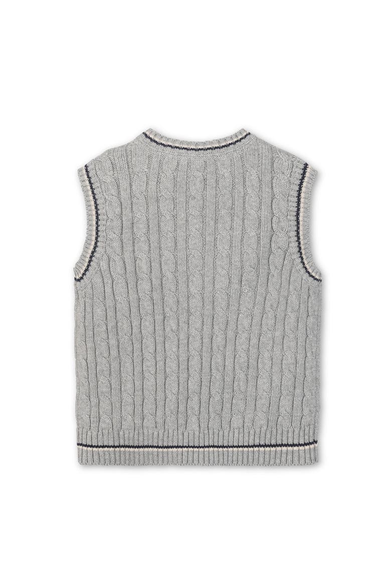 Kids' Organic V-Neck Cable Sweater Vest, Alternate, color, Gray Heather Cable