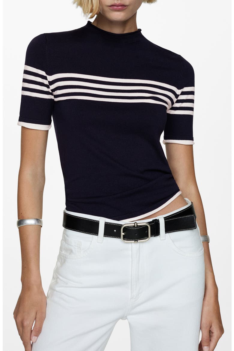 Stripe Short Sleeve Sweater, Main, color, DARK NAVY