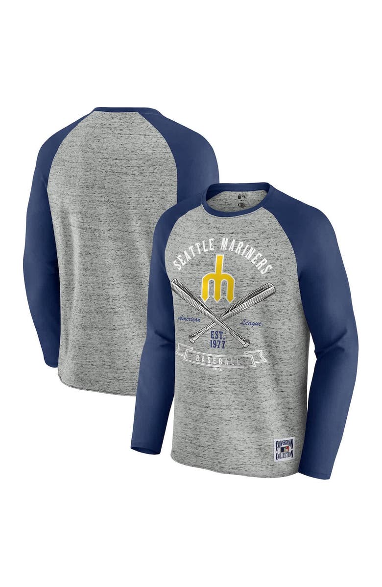 Darius Rucker Collection by Fanatics Men's Darius Rucker Collection by Fanatics  Heather Gray Seattle Mariners Raw Edge Raglan Long Sleeve Baseball T-Shirt, Main, color, 