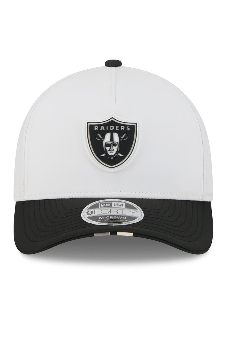Men's New Era  White/Black Las Vegas Raiders 2025 NFL Training Camp A-Frame 9FORTY Adjustable Hat, Alternate, color, White