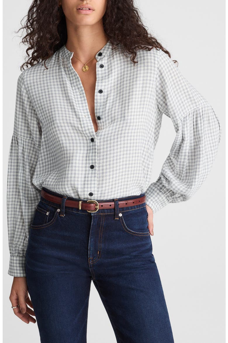 Band Collar Flannel Button-Up Shirt, Main, color, WINTER WHITE