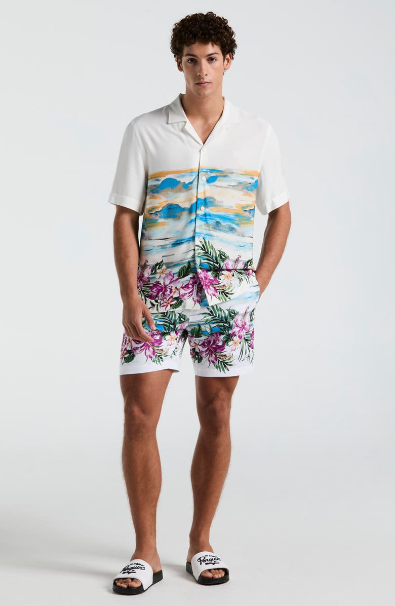 Original Penguin Hibiscus Flora Camp Shirt, Alternate, color, Bright White