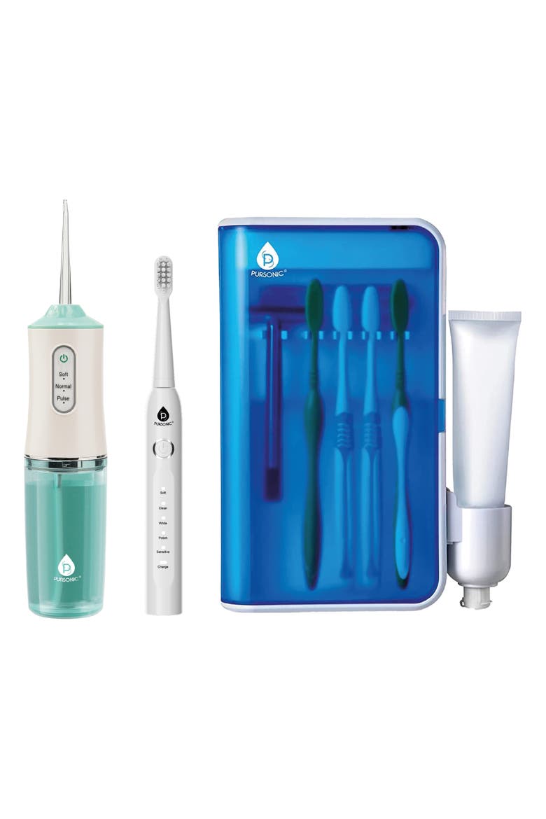 Oral Care Set USB Sonic Toothbrush & Water Flosser, Main, color, White