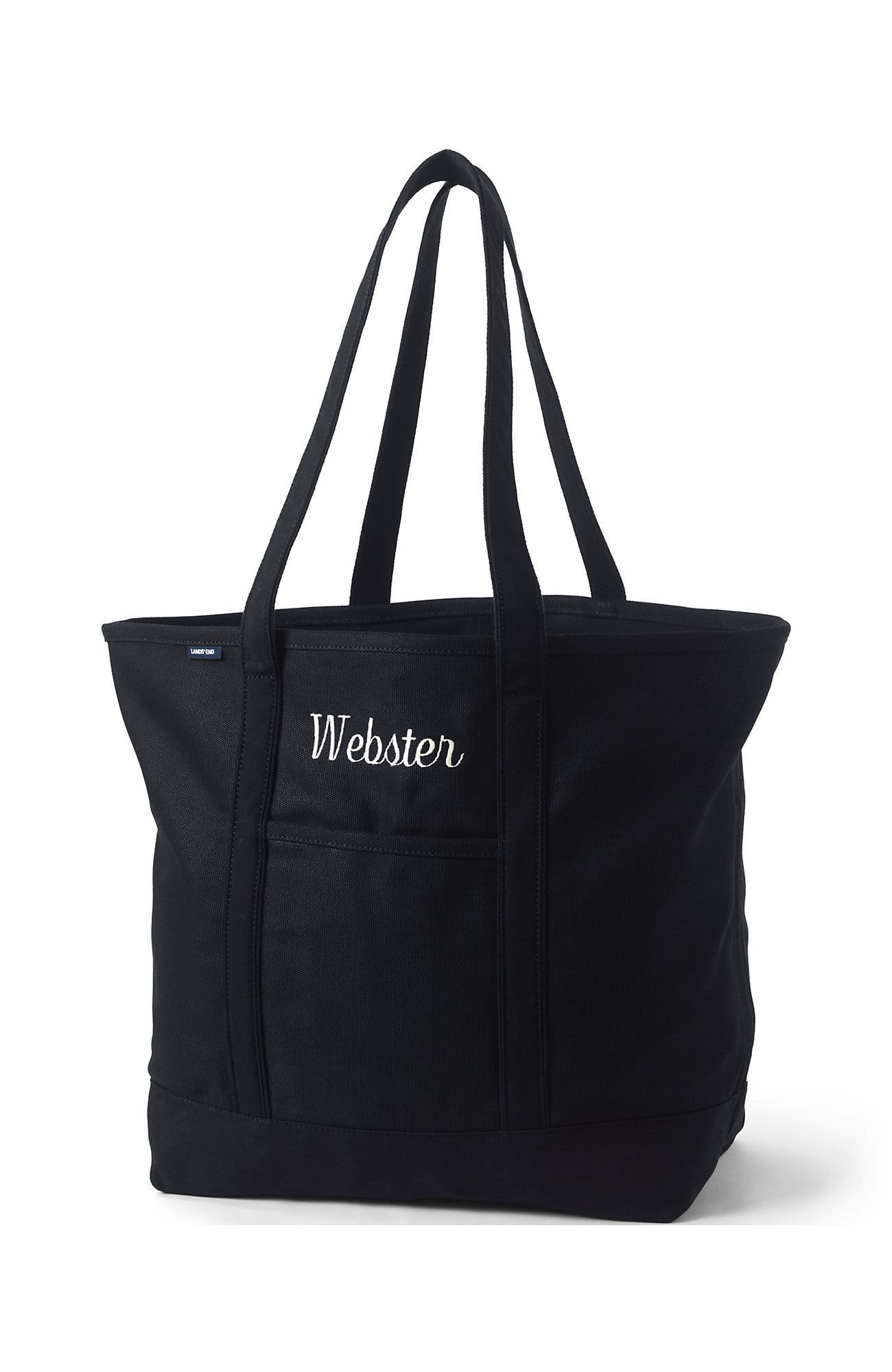 Lands' End Open Top Long Handle Canvas Tote Bag, Alternate, color, Black/Black