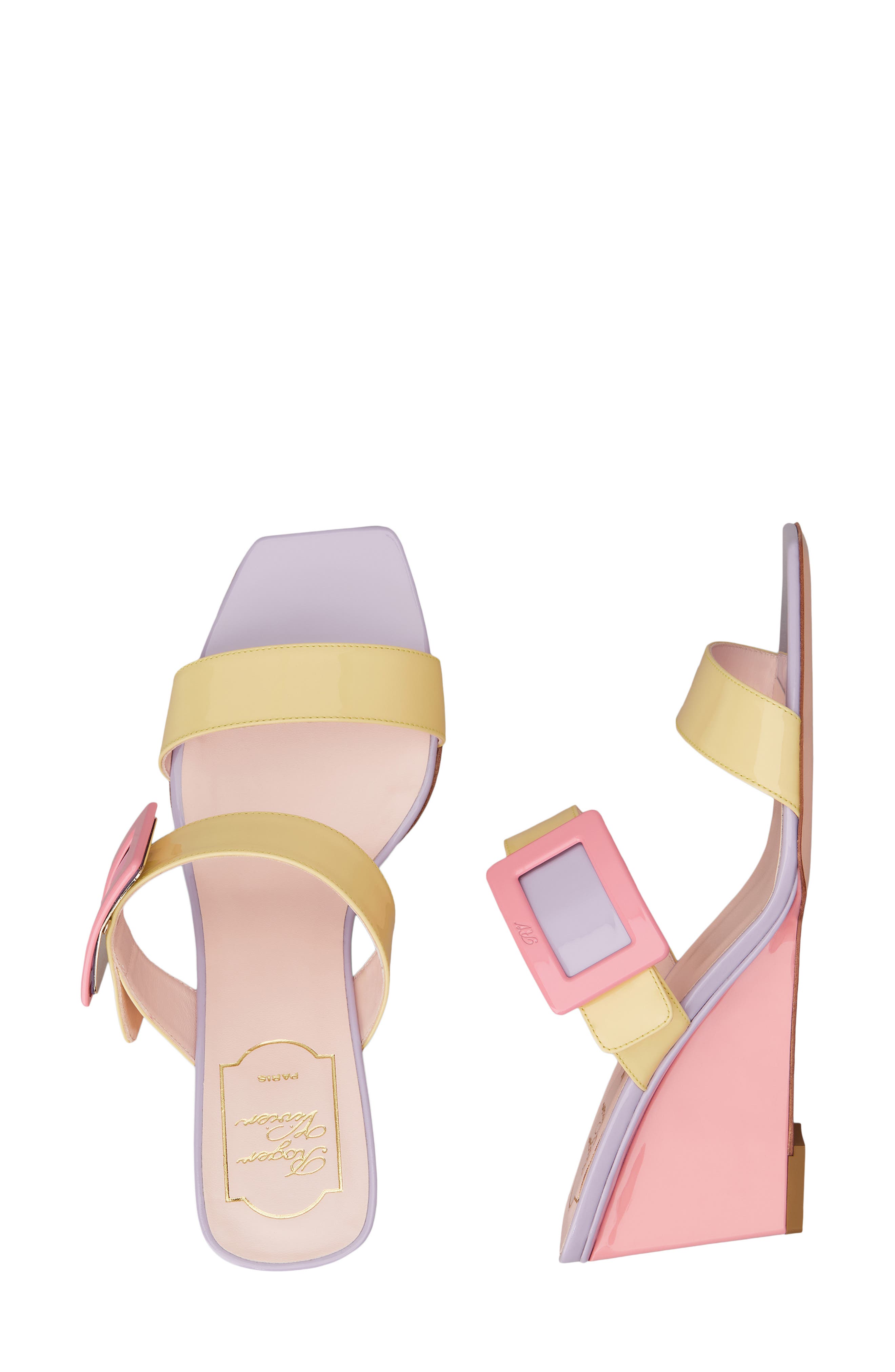 Roger Vivier Belle Vivier Colorblock Wedge Sandal, Alternate, color, Yellow/ Violet/ Pink