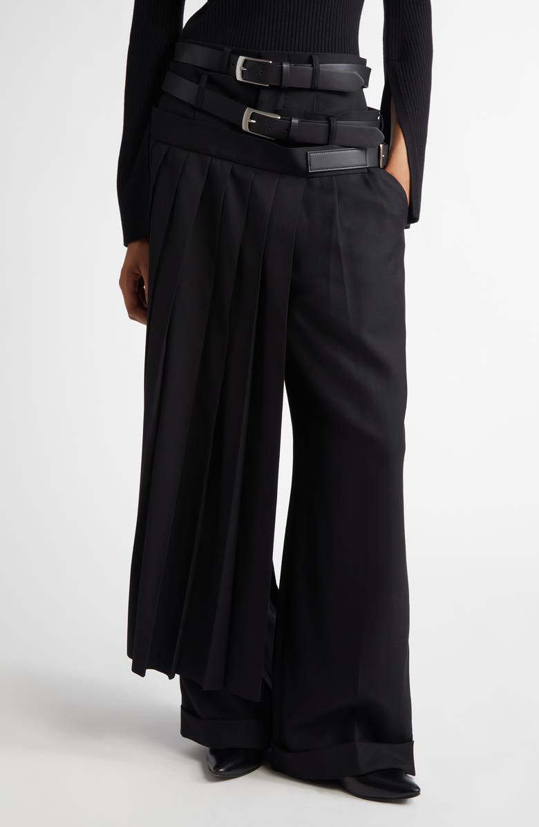 Junya Watanabe Wool Blend Serge Belted Skirt Pants, Main, color, 