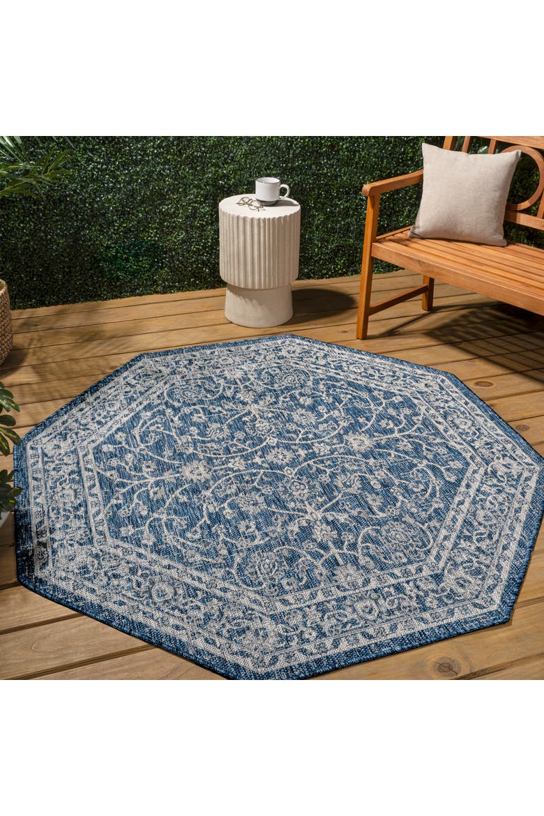 Palazzo Vine and Border Textured Weave Indoor/Outdoor Rug, Alternate, color, Navy/Gray