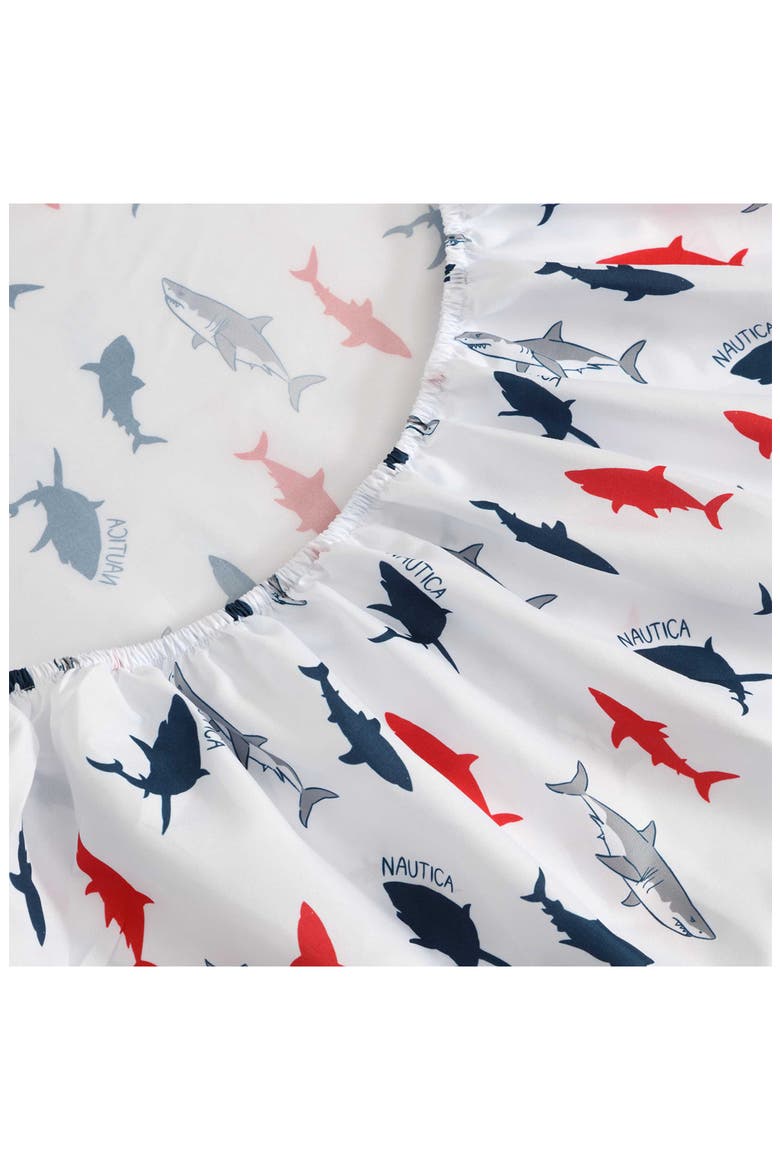 Branson Sharks Microfiber Sheet Set, Alternate, color, NAVY SEAS/ RED
