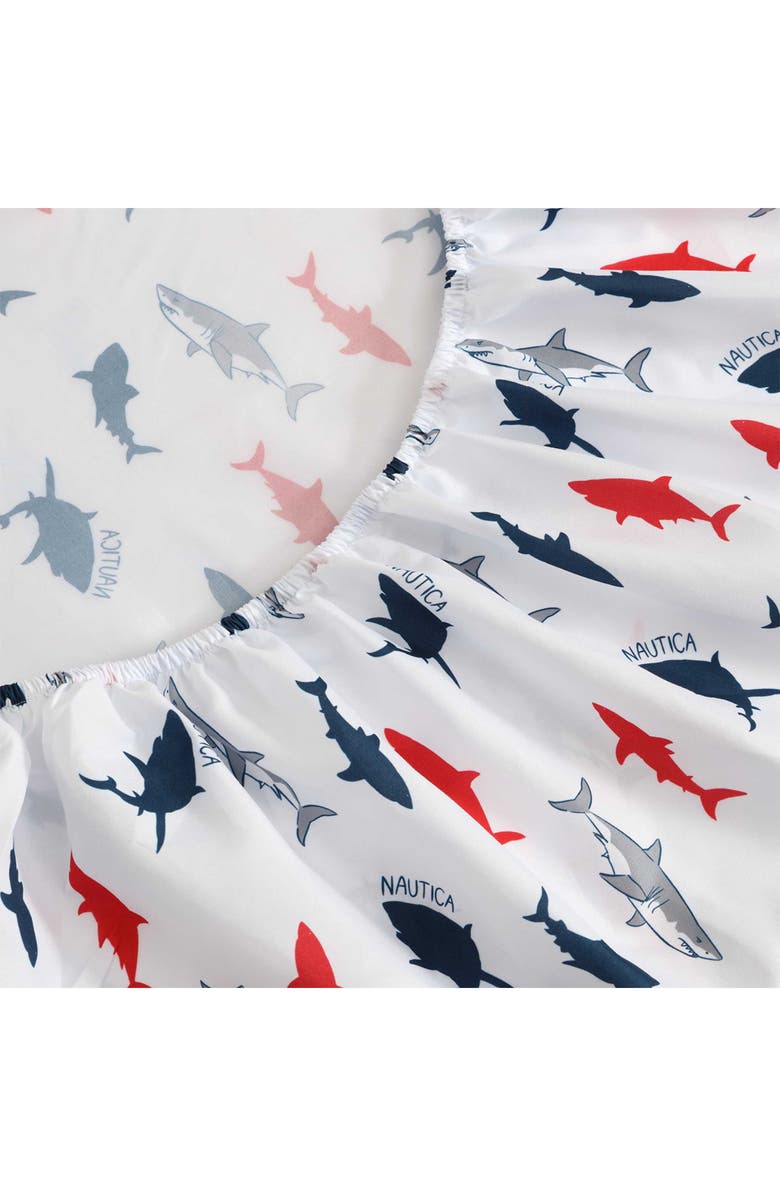 Nautica Branson Sharks Microfiber Sheet Set, Alternate, color, Navy Seas/ Red