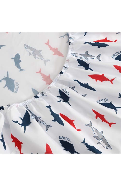 Nautica Branson Sharks Microfiber Sheet Set In Navy Seas/red