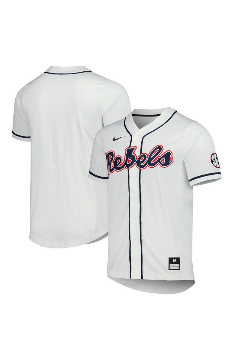 Nike Men's Nike White Ole Miss Rebels Full-Button Replica Baseball Jersey, Main, color, White