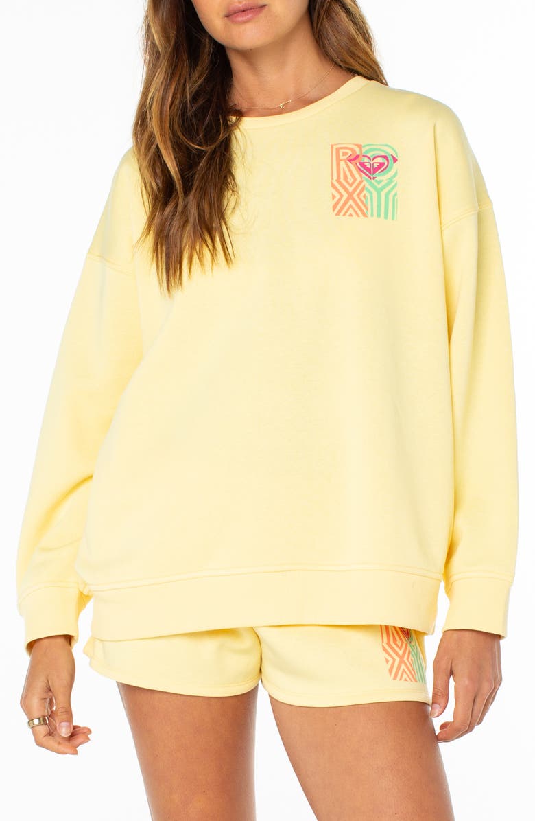 Roxy Morning Strole Graphic Crewneck Sweatshirt, Main, color, Popcorn