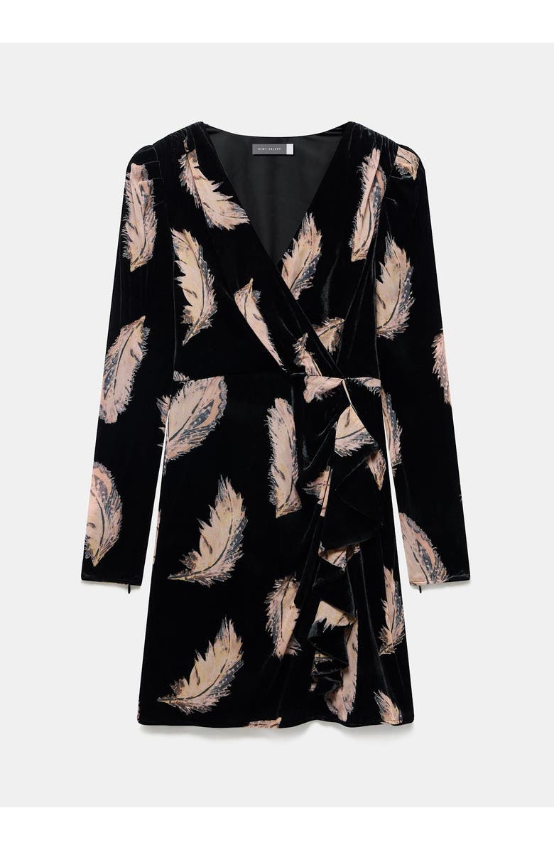 MINT VELVET Velvet Feather Print Mini Dress, Alternate, color, Black