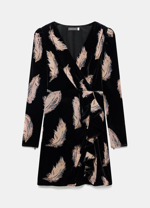 Mint Velvet Velvet Feather Print Mini Dress In Black