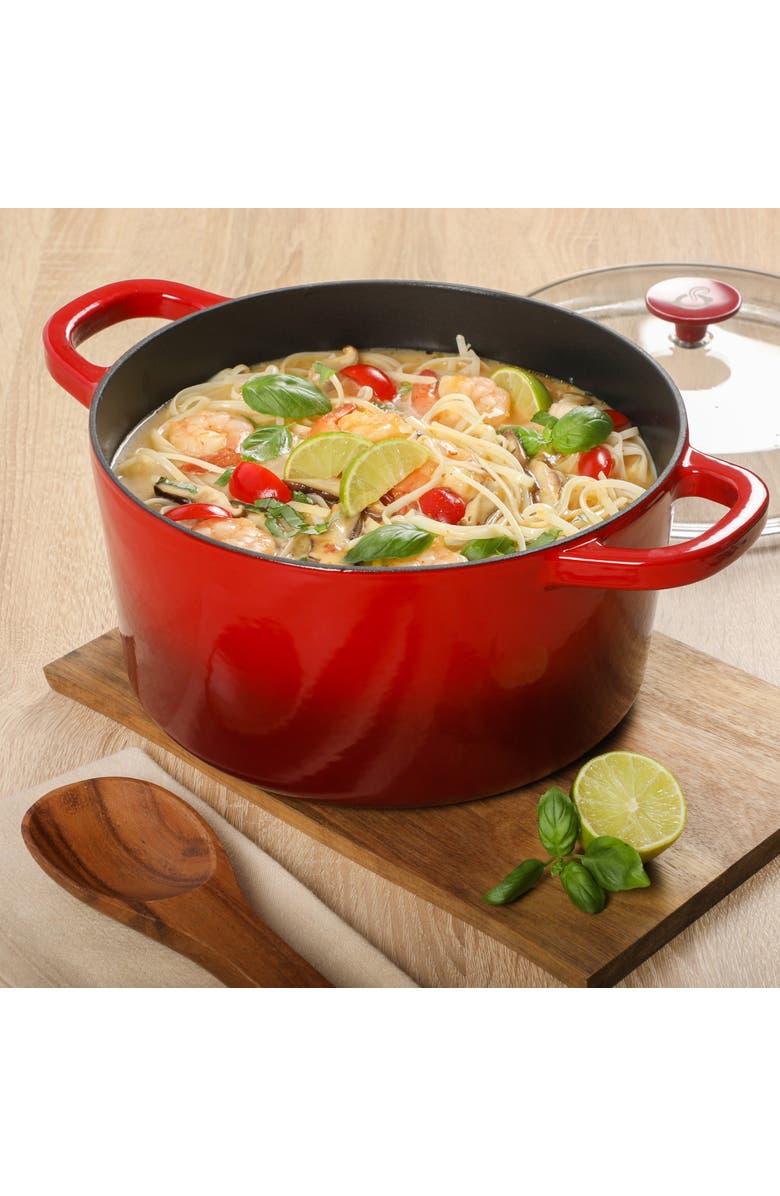 CROCK POT 3 Quart Enameled Cast Iron Dutch Oven With Borosilicate Lid, Alternate, color, Red